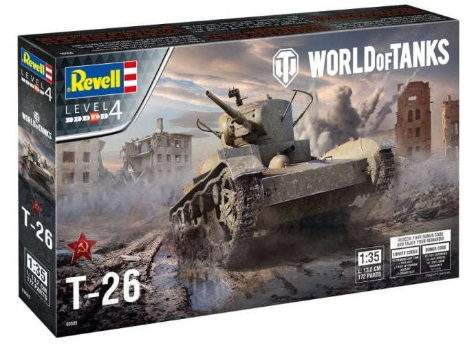 Revell World of Tanks, Unvarnished 03505 T-26 1:35 Scale Plastic Model kit, Mittel