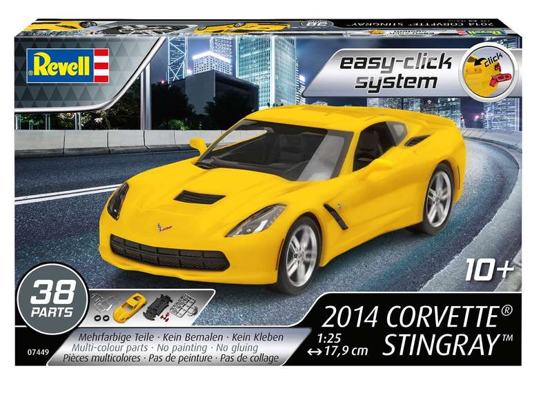 Revell RV07449 07049 7049 1:25 2014 Corvette Stingray (Easy-Click) Plastic Model Kit, Various, 1/25
