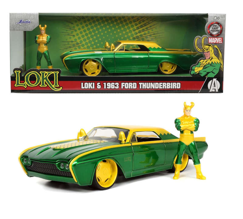 Jada - Marvel Loki 1963 Ford Thunderbird 1 -24 with Figure Die -Cast