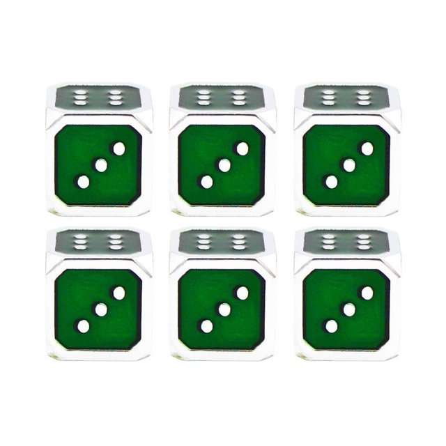 12mm Metal Pip D6 Dice Green Silver (6) FBG4139 (Dice Sets & Games)