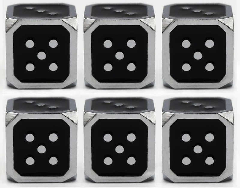 12mm Metal Pip D6 Dice Black Silver (6) (Dice Sets & Games)