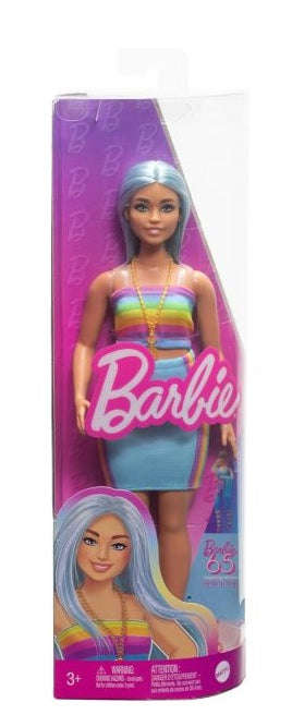 Barbie - Fashion Doll (Blue Hair & Rainbow Top)