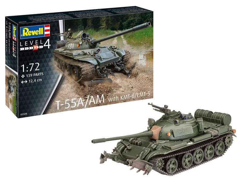 Revell 03328 T-55A/AM with KMT-6/EMT-5 1:72 Scale Unbuilt/Unpainted Plastic Model Kit