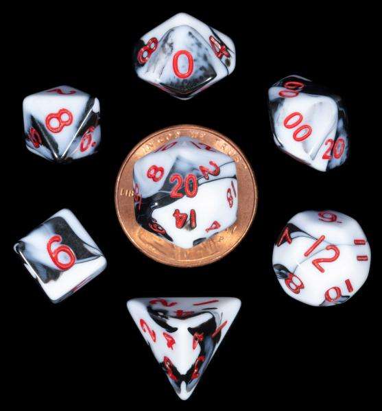 Mini Polyhedral Dice Set Marble with Red Numbers (Dice Sets & Games)