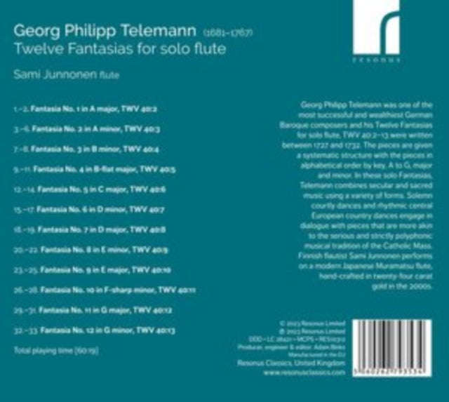 Sami Junnonen / Flute - Georg Philipp Telemann: Twelve Fantasias For Solo Flute (CD)