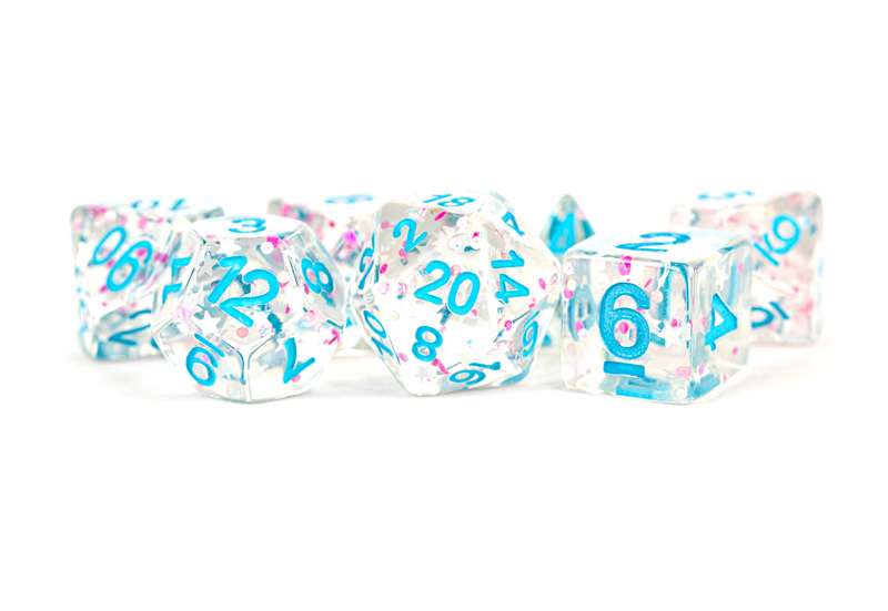 16mm Resin Polyhedral Dice Set Clear Confetti (Dice Sets & Games)