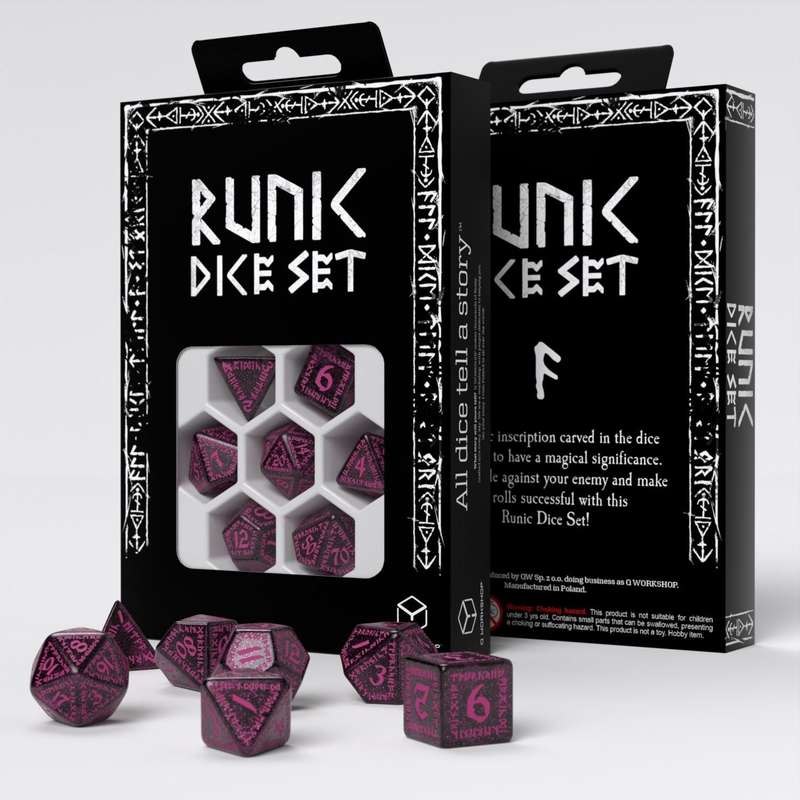 Runic Shimmering black with magenta Dice Set (Dice Sets & Games)