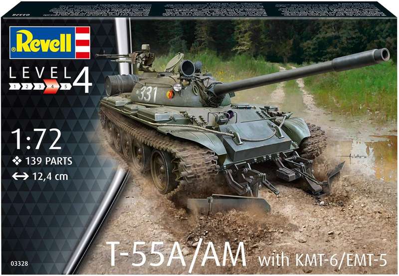 Revell 03328 T-55A/AM with KMT-6/EMT-5 1:72 Scale Unbuilt/Unpainted Plastic Model Kit