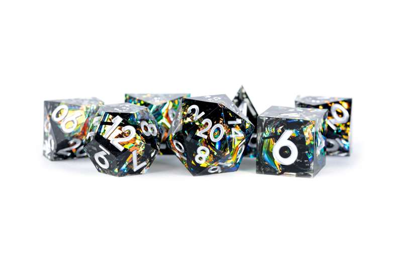 Handcrafted Sharp Edge Resin Dice Set Simmering Coal (Dice Sets & Games)