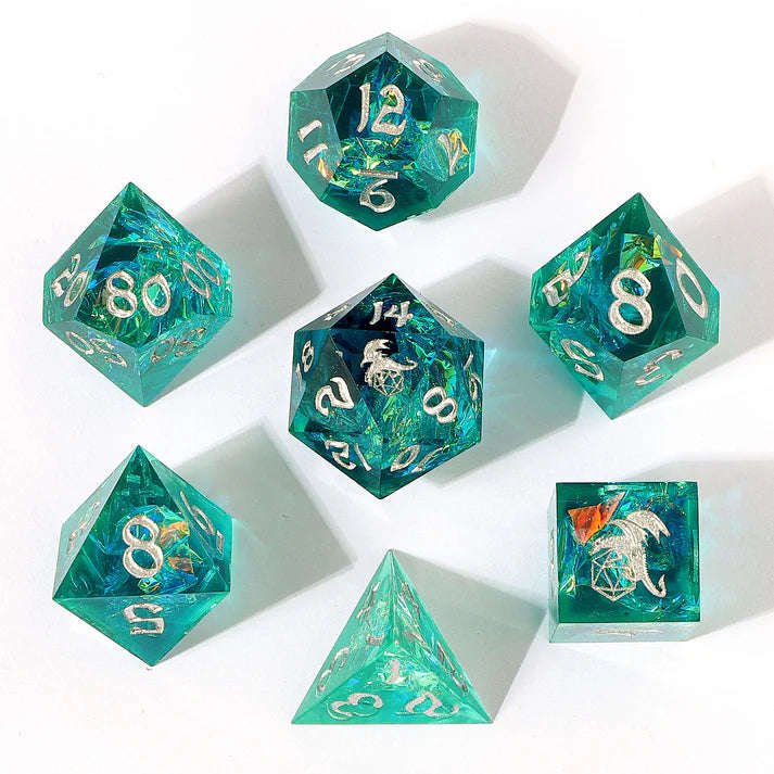 Captured Magic Handmade Sharp Edge Resin Dice Teal (Dice Sets & Games)