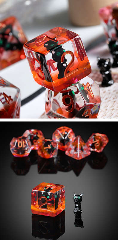 Resin Dice Set (7) Black Cat (Dice Sets & Games)