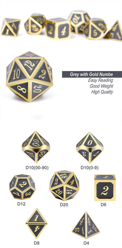 Metal & Enamel Dice Set (7) Gray & Gold (Dice Sets & Games)