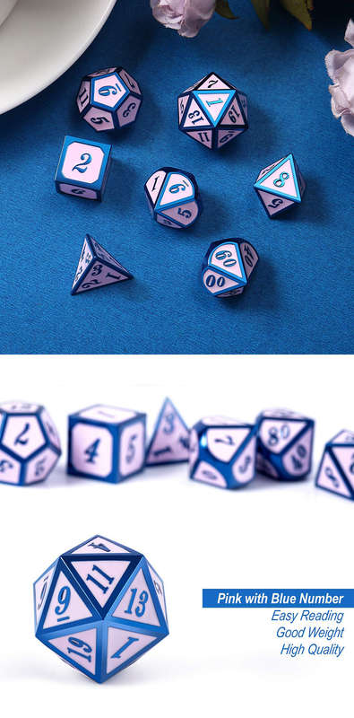 Metal & Enamel Dice Set (7) Pink & Blue (Dice Sets & Games)