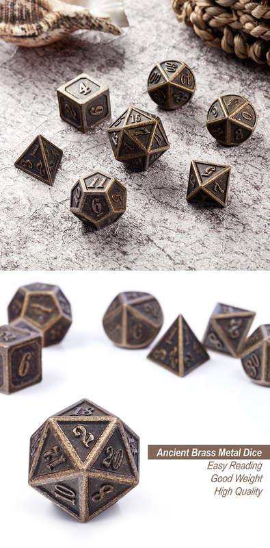 Metal & Enamel Dice Set (7) Bronze (Dice Sets & Games)