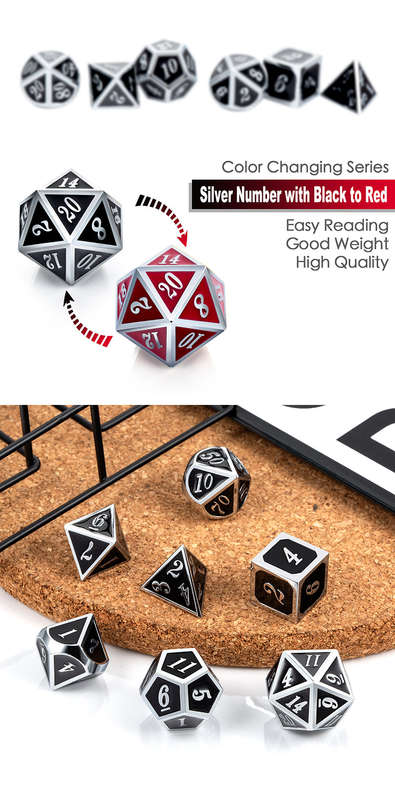 Metal & Enamel Dice Set (7) Shift Red & Silver (Dice Sets & Games)