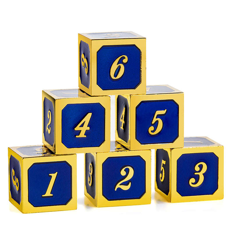 D6 Metal & Enamel Dice Set (12) Blue & Gold (Dice Sets & Games)