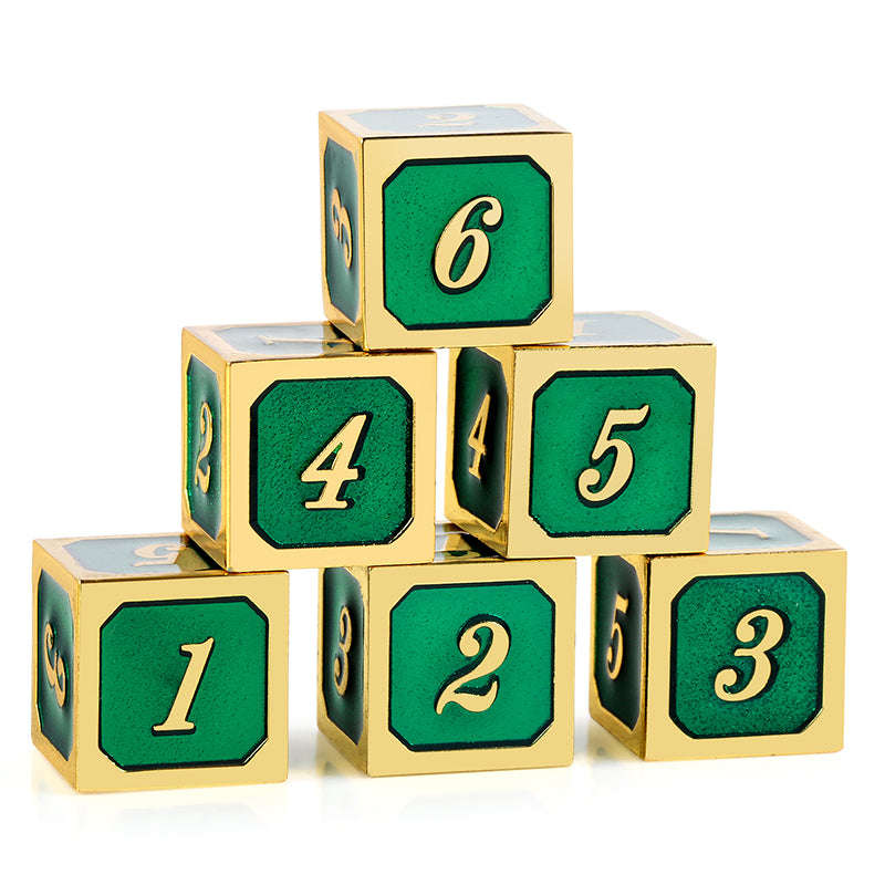 D6 Metal & Enamel Dice Set (12) Green & Gold (Dice Sets & Games)