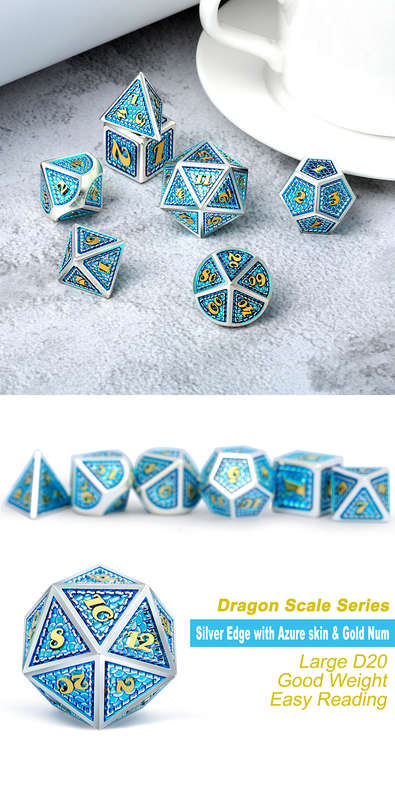 Metal & Enamel Dice Set (7) Poseidon (Dice Sets & Games)