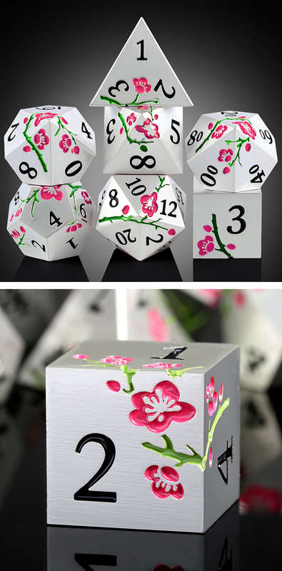 Metal & Enamel Dice Set (7) Sakura Silver & Pink (Dice Sets & Games)