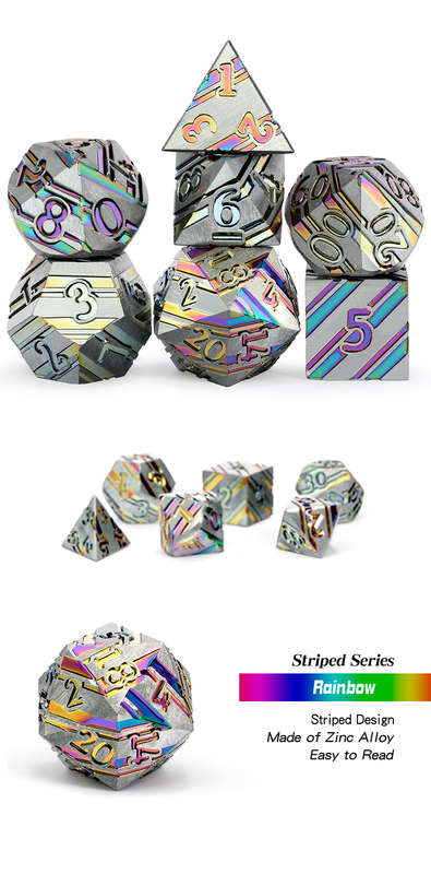 Stripe Dice Set (7) Metallic Rainbow (Dice Sets & Games)