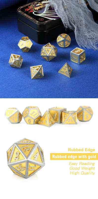 Metal & Enamel Dice Set (7) Golden (Dice Sets & Games)