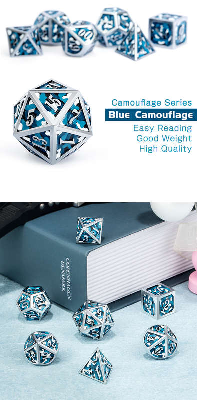 Metal & Enamel Dice Set (7) Blue Camouflage (Dice Sets & Games)