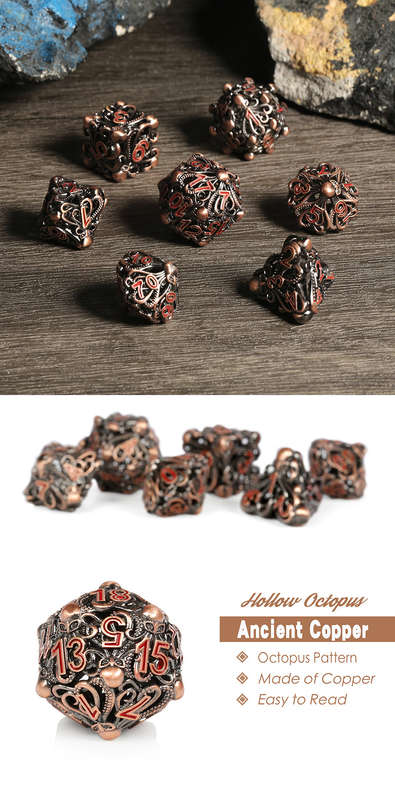 Hollow Dice Set (7) Kraken Copper & Red (Dice Sets & Games)