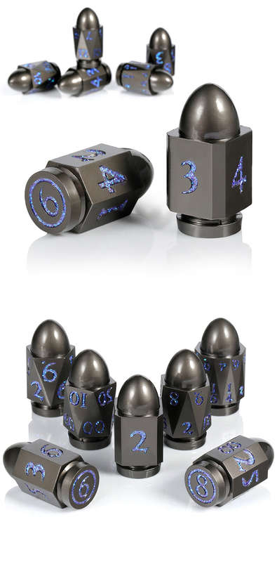 Metal & Enamel Dice Set (7) Bullet Blue & Gunmetal (Dice Sets & Games)