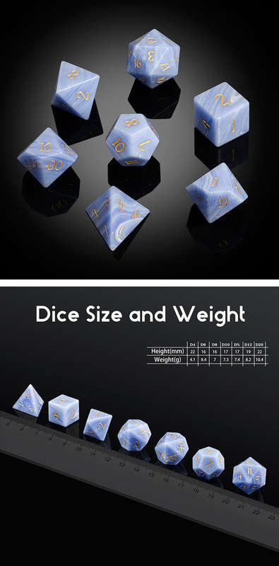 Gemstone Dice Set (7) Blue Lace Agate Synthetic (Dice Sets & Games)