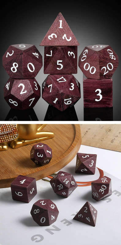 Wooden Dice Set (7) Purpleheart Wood (Dice Sets & Games)
