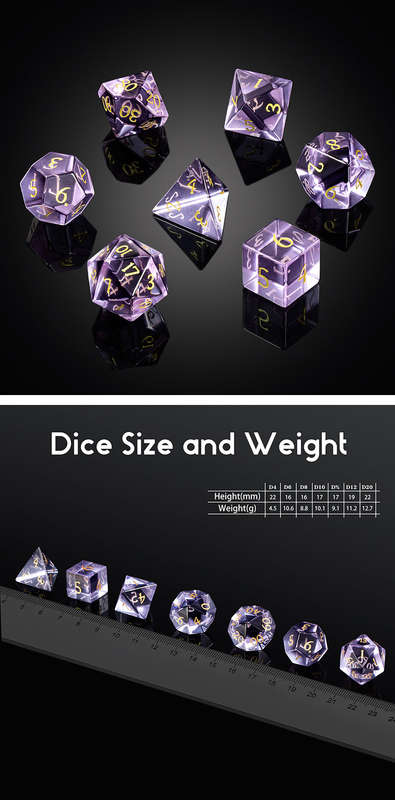 Glass Dice Set (7) Amethyst Zircon (Dice Sets & Games)