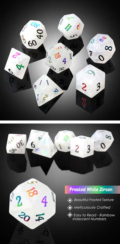 Glass Dice Set (7) Frosted White Zircon (Dice Sets & Games)