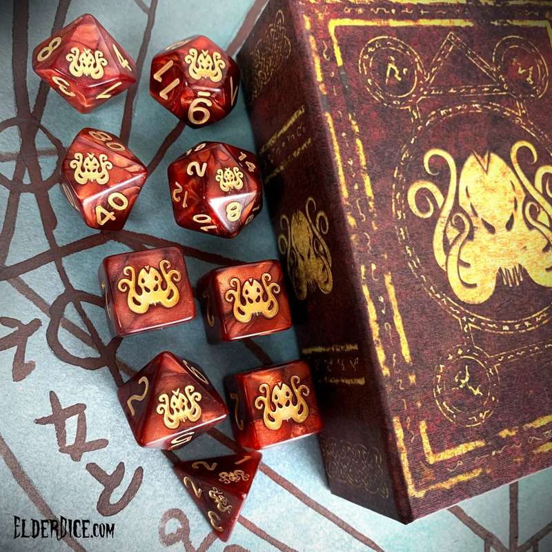 Elder Dice Red Cthulhu Polyhedral Set Third Printing (Dice Sets & Games)