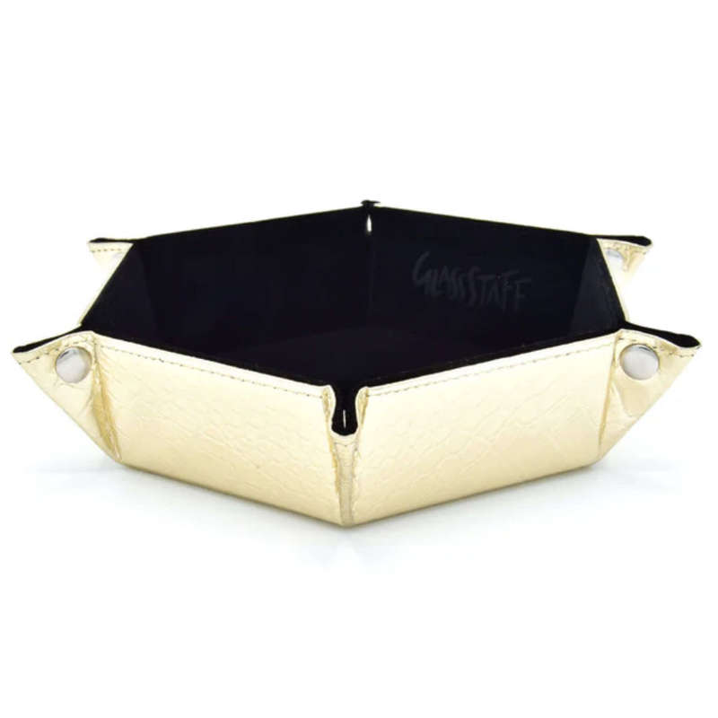 GlassStaff Hexagonal Foldable Rolling Tray Dragon Skin Black Gold (Board & Card Game Accessories)