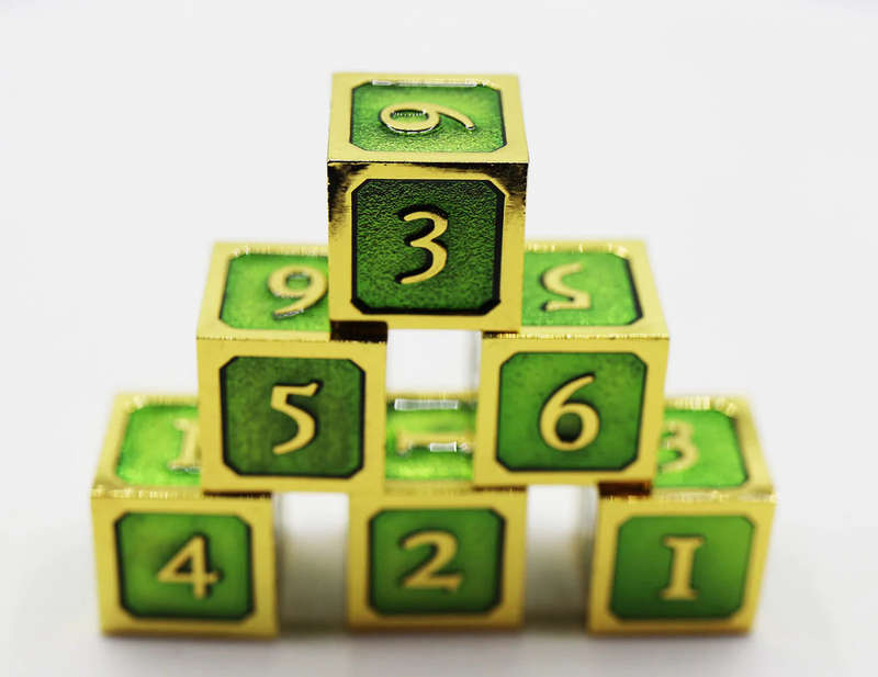Green and Gold D6 Metal Dice Set (Dice Sets & Games)