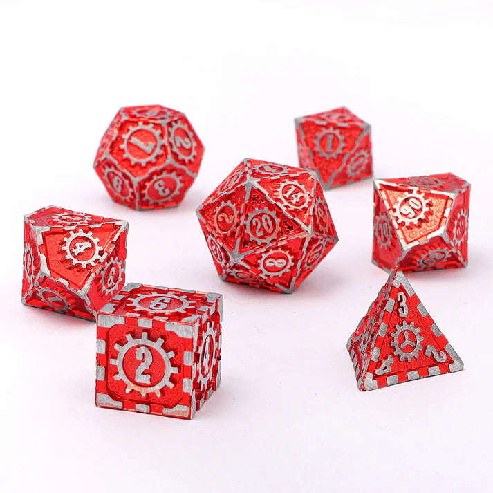 Gears of Fate Solid Metal Dice Set Brushed Red (Dice Sets & Games)