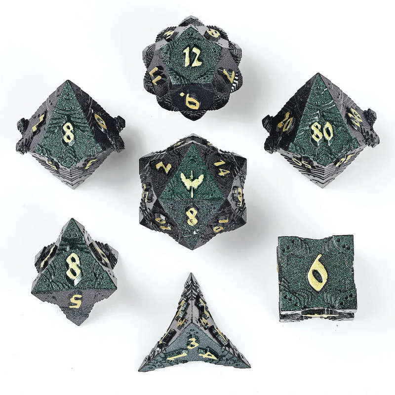 Paladin Solid Metal Polyhedral Dice Set Glitter Green w/Gold (Dice Sets & Games)