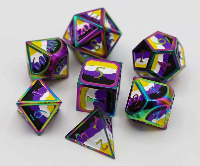 Non Binary Pride Flag RPG Metal Dice Set (7) (Dice Sets & Games)