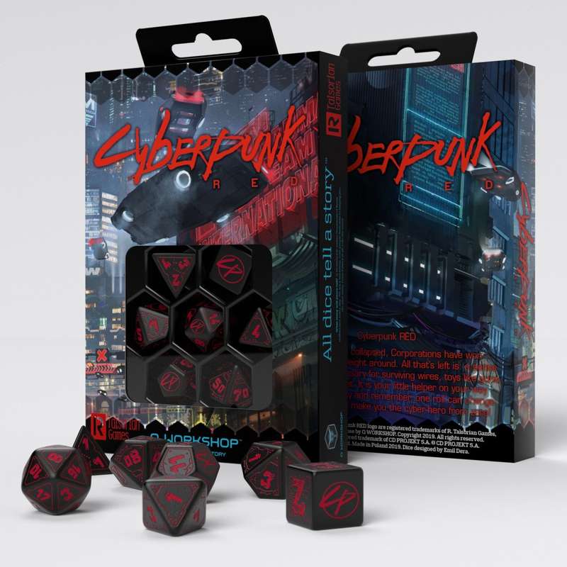 Cyberpunk Red "Blood over Chrome" Dice Set (7) (SCPU01) (Dice Sets & Games)
