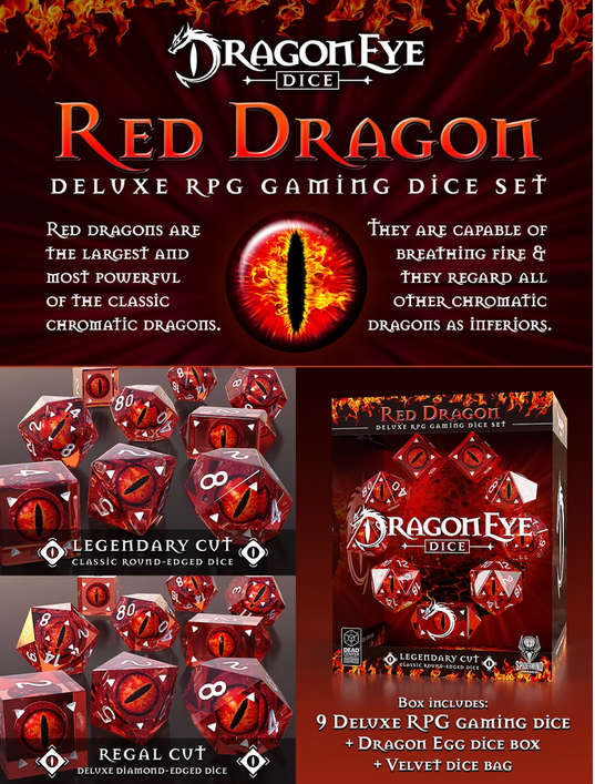 Red Dragon Regal Dice Set (9) (Dice Sets & Games)