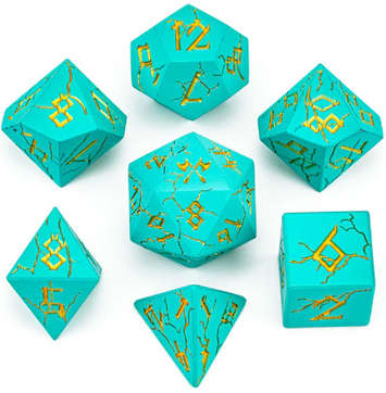 Metal Solid Barbarian Young Blue w/Gold Dice Set (7) (Dice Sets & Games)
