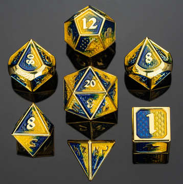 Behemoth Gold w/Yellow & Blue Solid Metal Dice Set (7) (Dice Sets & Games)