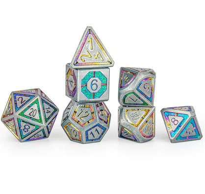 Gunmetal w/Rainbow Chrome Inlay Leyline Solid Metal Polyhedral Dice Set (Dice Sets & Games)