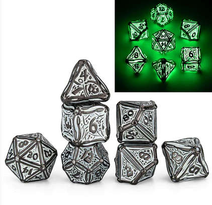 Glow in the Dark Solid Metal Druid Polyhedral Dice Set (Dice Sets & Games)
