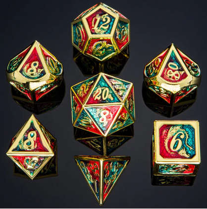 Gold w/Red& Blue Dragon Polyhedral Dice Set (Dice Sets & Games)