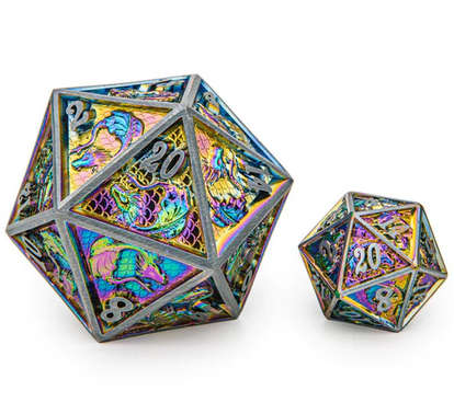 Solid Metal Dragon Chonk D20 Brushed Rainbow 45mm (Board & Card Game Accessories)