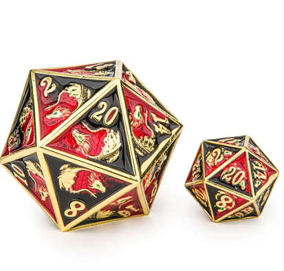 Solid Metal Dragon Chonk D20 Gold w/Red & Black 45mm (Board & Card Game Accessories)
