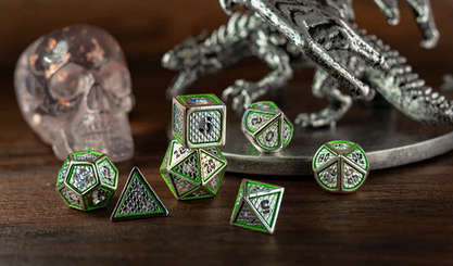 Hollow Wyvern RPG Dice Set Silver w/Green/Blue (7) (Dice Sets & Games)