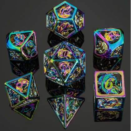 Rainbow Hollow Dragon Dice Set Filled w/Gems (7) (Dice Sets & Games)