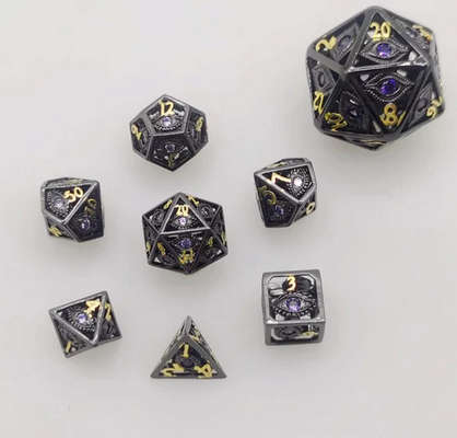 Hollow 10mm mini Dragons Eye Dice Set Gunmetal w/Purple Gems (7) (Dice Sets & Games)